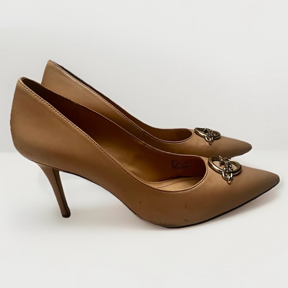 COACH Audrey 90 Leather Pump Pointed Toe 3.25” Designer Heels Womens‎ Sz 9 Nude - Picture 4 of 11